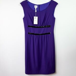 ARMANI COLLEZIONI Purple Sheath Dress with Black Patent Bows NWT